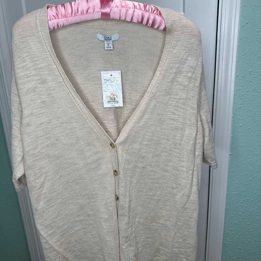 Croft and barrow NWA tan button down sweater short sleeve PL